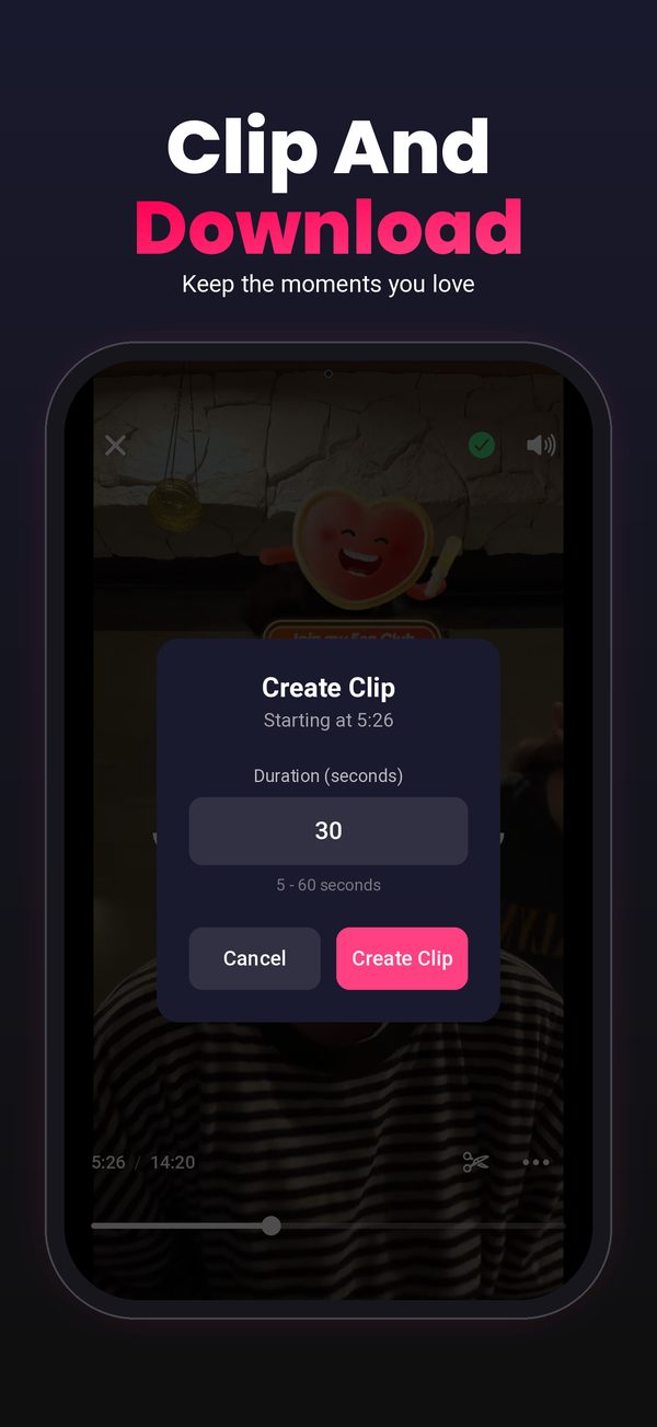 Clipping and downloading a recorded TikTok live in LiveRec