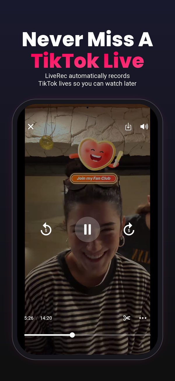 LiveRec playing a recorded TikTok live: never miss a TikTok live